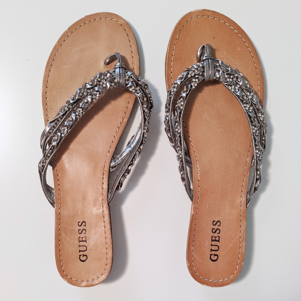 2/20 Guess Flip Flops w/ Silver Rhinestone Straps